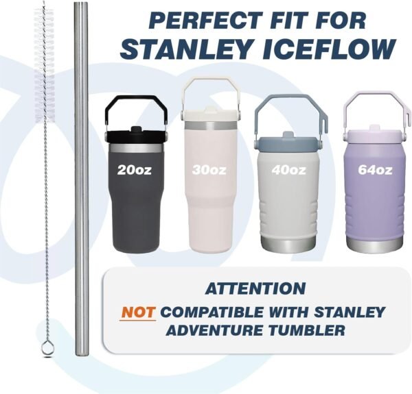 6 PCs Replacement Stainless Steel Straws for Stanley ice flow, 7.95 inch Reusable straw for Stanley Ice Flow 30oz with Cleaning Brush, Compatible with Stanley Flip Straw Tumbler (30oz) - Image 3