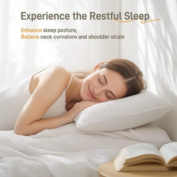 Hypoallergenic 100% Cotton Soft Down Alternative Pillow, Standard/Queen Size, Luxury Hotel Quality, Ideal for Side, Back and Stomach Sleepers, Oeko-TEX Certified - Image 2
