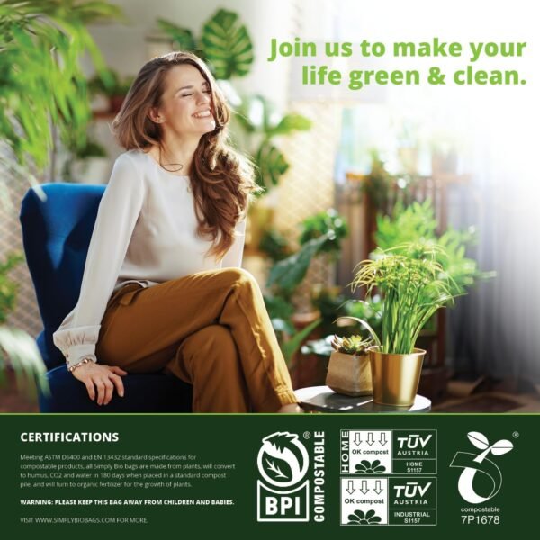 13 Gallon Compostable Trash Bags Drawstring, Heavy Duty Extra Thick 1 Mil, 49.21 Liter, 30 Bags, Tall Kitchen Food Scrap Waste Bag, ASTM D6400, US BPI and OK Compost Home Certified - Image 5