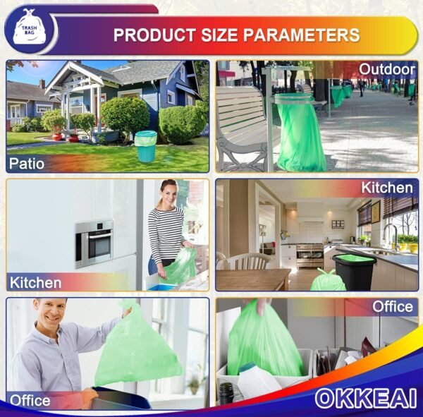 OKKEAI Large Garbage Bags 13 Gallon Tall Kitchen Green Trash Bags 49 Liter Bin Liners for Lawn Yard,Home,Office,60 Counts (Fits 10-15 Gallon Bins) - Image 6