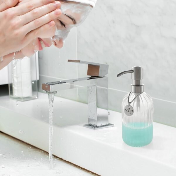 Glass Soap Dispenser, Bathroom Hand Soap Dispenser and Kitchen Hand soap Dispenser, with Rust Proof Stainless Steel Pump,15oz(Clear) - Image 3