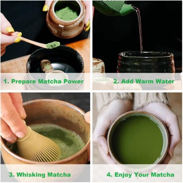 Matcha Whisk Set, Japanese Tea Set (4pcs) includes PP Resin Matcha Whisk, Bamboo Spoon, Scoop and Ceramic Matcha Whisk Holder, Tea Making Tools, Matcha Kit, Ceremony Gifts (Green) - Image 5