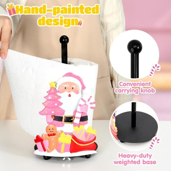 Qmetalart Pink Santa Claus Paper Towel Holder – Festive Christmas Paper Towel Stand, Holiday Tabletop Décor, Large Paper Towel Stand for Pink Christmas Kitchen & Bathroom Décor - Image 3