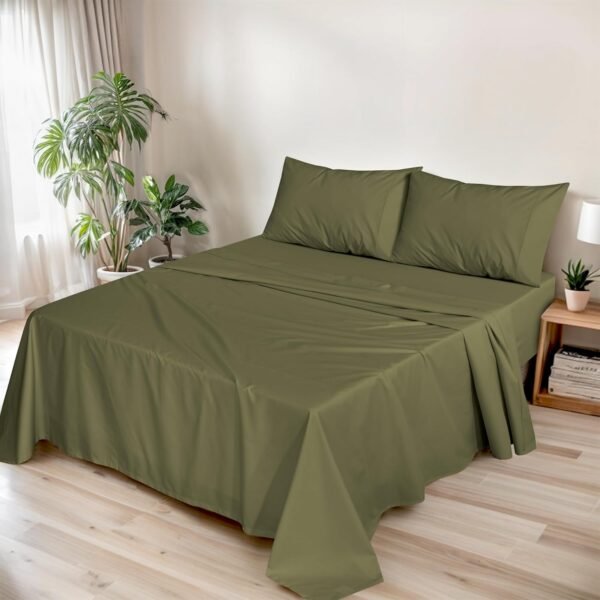 RUVANTI 100% Organic Cotton Sheets - Queen Sheet Set - Certified for GOTS - Breathable & Comfortable - Soft & Cooling Percale Bed Sheets Queen Size Set - Deep Pocket 15" - 4 Pcs - Olive - Image 2