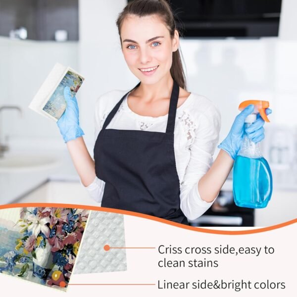 8 Pcs Swedish Dishcloths for Kitchen, Lavender Floral Reusable Swedish Cloths Sponge, No Odor, Biodegradable, Super Absorbent, Washable Quick Drying Swedish Paper Towels, 4 Patterns - Image 4