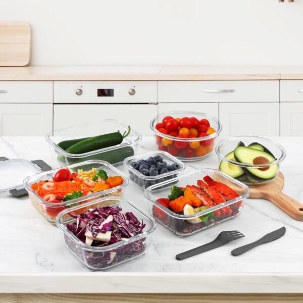 VERONES 24 Pieces Glass Food Storage Containers Set, Airtight Glass Lunch Containers, Glass Meal Prep Containers with Lids,Exclusive of BPA, for Microwave, Oven, Freezer & Dishwasher Friendly,Grey - Image 7