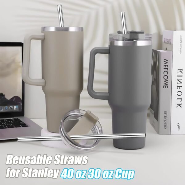FYY Reusable Straws for Stanley 40 oz 30 oz Cup Tumbler - 4 Pack Stainless Steel Metal Drinking Straw with Cleaning Brush, 12 inch Long, 0.35 inch Wide Straws for Stanley Accessories - Image 6