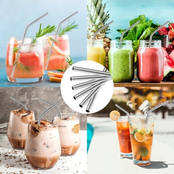 6 PCS Reusable Stainless Steel Steel Straws, 8.5" for 20/30 Oz for Tumblers, Cups, Mugs, Yeti, Cold Beverage, Smoothies, Cocktails, Milkshakes, 1 Cleaning Brush included Dishwasher safe - Image 4