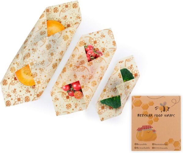 Reusable Beeswax Food Storage Wraps, SURDOCA® Assorted 3 Pack, Sustainable Plastic Free Waxed Cotton Cloth Wraps, Plastic Free Alternative to Food Storage(B) - Image 2