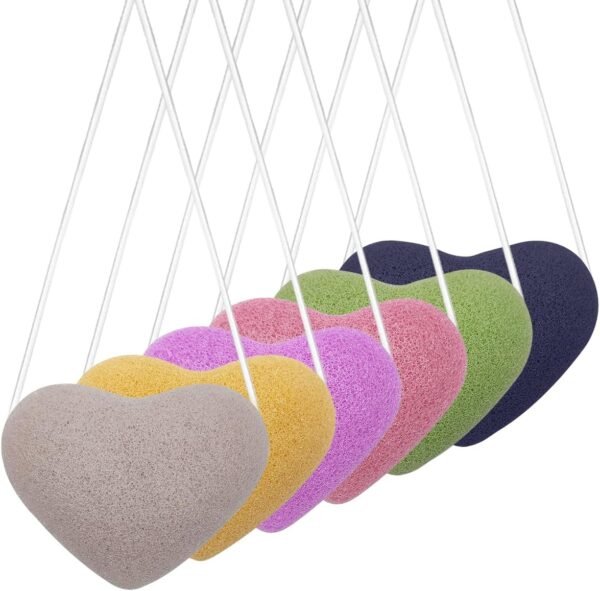 6 pcs Konjac Sponge, DaKuan Cordate Facial Sponges, Polychrome Face Sponges for Cleansing, Natural, Colorful, Gentle Exfoliation for Radiant Skin