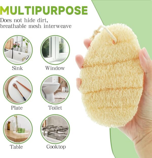 6pcs Kitchen Sponge, Natural Sponges Biodegradable Sponges Eco Friendly Sponges for Dishes Compostable Sponges for Cleaning Loofah Scrubber Sponge - Image 4