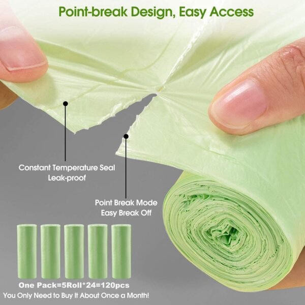 Small Trash Bags 1.2 Gallon 120 Counts Biodegradable Food Waste Bags, Mini 5L Garbage Bags Compost Strong Bathroom Bin Liner Recycle Rubbish Bag for Home Kitchen Office Pet, Green - Image 2