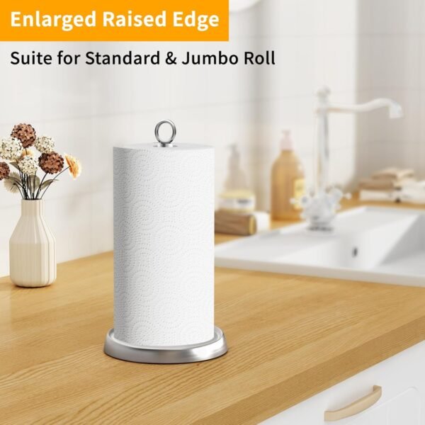Paper Towel Holder Countertop, Silver Stainless Steel Paper Towel Holder for Standard & Jumbo Rolls, Paper Towel Holder Stand with Weighted Anti-Slip Base for Kitchen Bathroom - Image 6