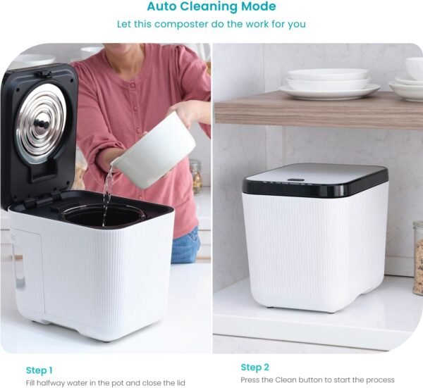 Home Zone Living Electric Composter for Kitchen, Helps Turn Food Waste Into Pre-Compost, Features Auto-Cleaning Cycle, Large Capacity 3 Liters Size - Image 6