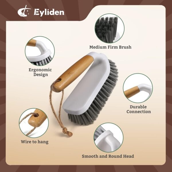 Eyliden Scrub Brush, 2 Pack Heavy-Duty Stiff Bristles Cleaning Brush, Natural Bamboo Handle, Multi Purpose Scrub Brushes for Bathroom Floor Tub Shower Kitchen Sink Carpet & Other Surface, Grey+White - Image 4