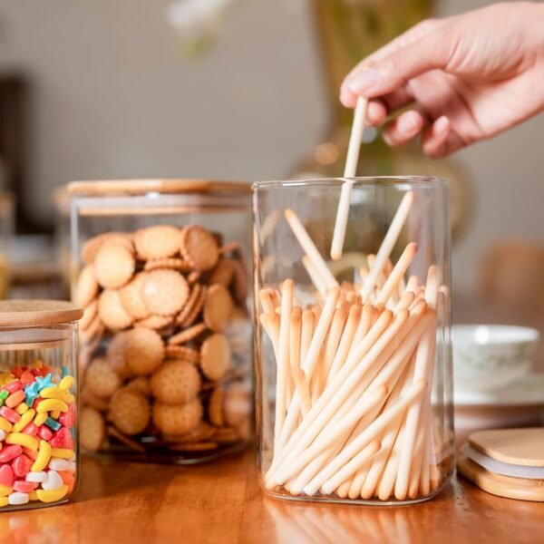 Glass Food Storage Jars 37 oz Set of 6,Glass Storage Containers Clear Glass Food Canister with Bamboo Lid Airtight For Serving Tea, Coffee, Flour, Sugar, Candy, Cookie, Spice and More (Square) - Image 3