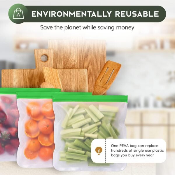 Greenzla Reusable Food Storage Bags – 12 Pack BPA FREE Freezer Bags (4 Reusable Gallon Bags & 4 Reusable Sandwich Bags & 4 Reusable Snack Bags), EXTRA THICK & Leakproof Reusable Lunch Bags for Food - Image 6