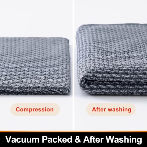 Kitchen Towels 100% Cotton Waffle Weave Dish Towels, Soft, Super Absorbent and Quick Drying Hand Towels with Hanging Loop, 4 Pack, 15 x 26 Inch, Dark Grey with White - Image 7