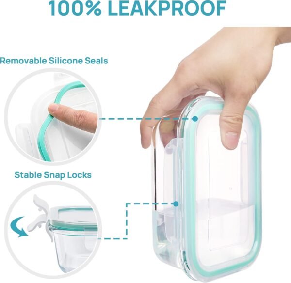 Vtopmart 15 Pack Glass Food Storage Containers, Meal Prep Containers, Airtight Glass Bento Boxes with Leak Proof Locking Lids, for Microwave, Oven, Freezer and Dishwasher - Image 7