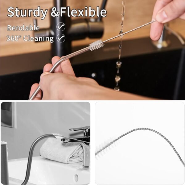 12PCS Replacement Straws Compatible with Owala 24oz/32oz with 2 Cleaning Brushes 6 Reusable Stainless Steel Straw 2 Water Bottle Seal Ring 2 Replacement Stopper for Owala Freesip - Image 6
