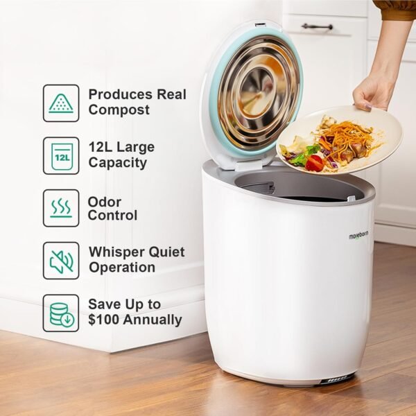 Moreborn by Neakasa 12L Larger Capacity Electric Composter for Kitchen, Smart Odorless Food Waste Compost Machine, Turn Food Waste Into Organic Fertilizer for Plants, Indoor Compost Bin - Image 3