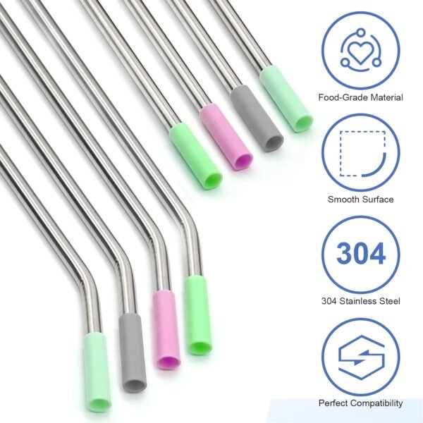 MLKSI Stainless Steel Straw Replacement for Stanley Cup Accessories, 6 Pack Reusable Straws with Silicone Tips and Cleaning Brush for Stanley Quencher 40oz & Simple Modern Tumbler with Handle - Image 4