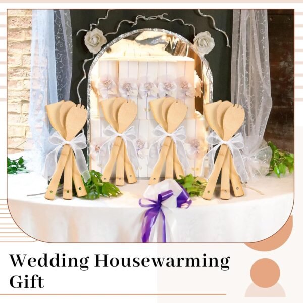 24 Sets Bamboo Spatula Bamboo Kitchen Utensils 12 Inch Flat Handle Bamboo Wok Spatula with Fishtail Ribbon for Kitchen Cooking Birthday Wedding Baby Shower Housewarming Party Gift - Image 4