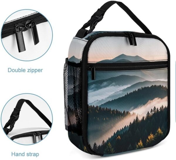 Natural Mist Mountain Tree Lunch Bag Reusable Lunch Tote Bag for Women Men Portable Insulated Lunch Cooler Bags Leakproof Meal Prep Lunch Box with Zipper - Image 5