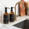 Essentra Home Two 16 oz. Glass Soap Dispensers with Black Pump for Kitchen Sinks, Bathroom Countertop, Shower Refillable Bottles – Waterproof Labels and Foldable Silicon Funnel Included (Amber) - Image 5