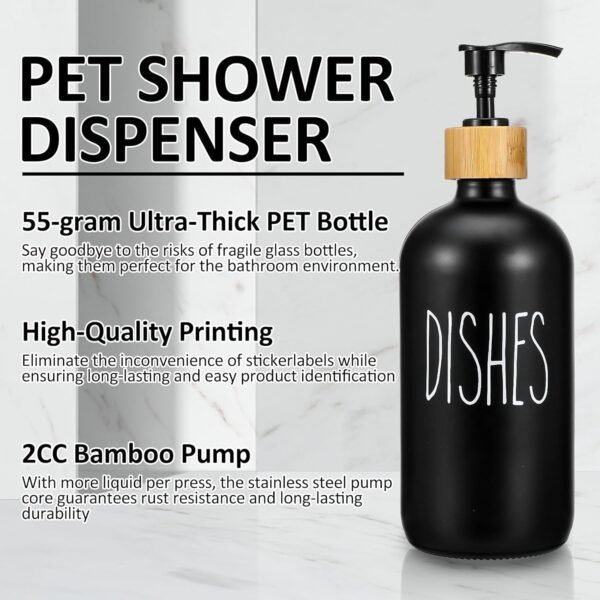 Black Soap Dispenser Set, Contains Dish Soap Dispenser and Hand Soap Dispenser. Glass Soap Dispenser with Stainless Steel Pump, Perfect for Kitchen Decor and Accessories - Black - Image 3