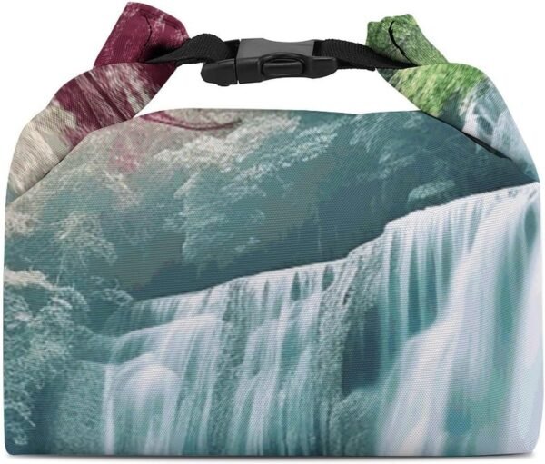 Detachable Meal Bag Waterfall Natural Landscape Print Lunch Tote Bag Insulated Meal Box Container Portable Snack Bag for Picnics,work, 29.5x21x10.5cm, style