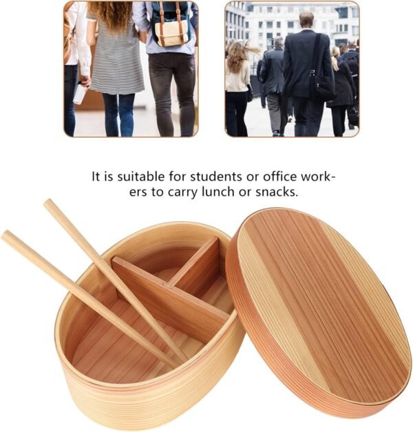 Bento Box Adult for Food Container, 1layer Bento Lunch Box Wood Wooden Sushi Tableware Women Men Lunch Container with Chopstick Kitchen Utensils Set for Home Office Picnic Outdoor - Image 3