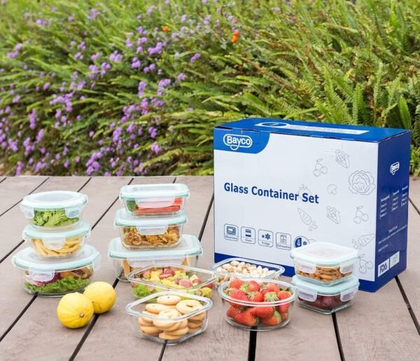 Bayco Glass Food Storage Containers with Lids, [24 Piece] Meal Prep, Airtight Bento Boxes, BPA Free & Leak Proof (12 lids & 12 Containers) - Blue - Image 6