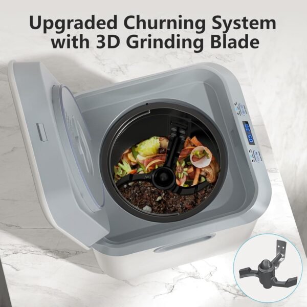 Electric Composter for Kitchen, 2.5L Compost Bin Kitchen Countertop for Indoor, Smart Food Compost Machine with Updated Grinding Blade, Odorless, Auto-Cleaning, Turn Waste to Pre-Compost for Plants - Image 4
