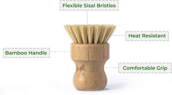 ECOLULU Bamboo Dish Brush Set & Wood Bottle Brush for Wide Mouth Bottles, Cups and Jars, (4 units total), Wooden Dish Brush, Biodegradable, Eco Friendly Products - Image 4