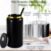 AGH 16oz Stainless Steel Can Tumbler with Lids and Straws,Double wall Golden Electroplate Drinking Can Cups,Reusable Water Tumbler with Lids For Ice Coffe Smoothie Juice,Black,4pack. - Image 2