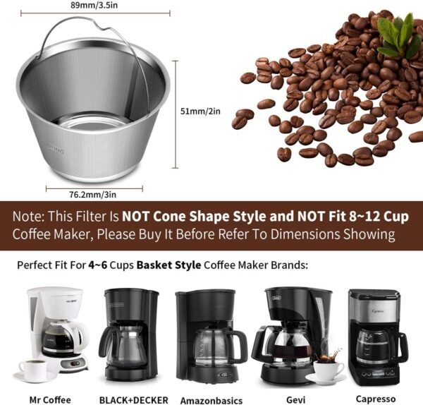 4-5 Cup Reusable Permanent Basket Coffee Filters, Coffee Filters 4 Cup, Perfect Fit Mr Coffee Coffee Makers and Brews, Replace 4 Cup Mr Coffee Gold Tone Coffee Filters - Image 5
