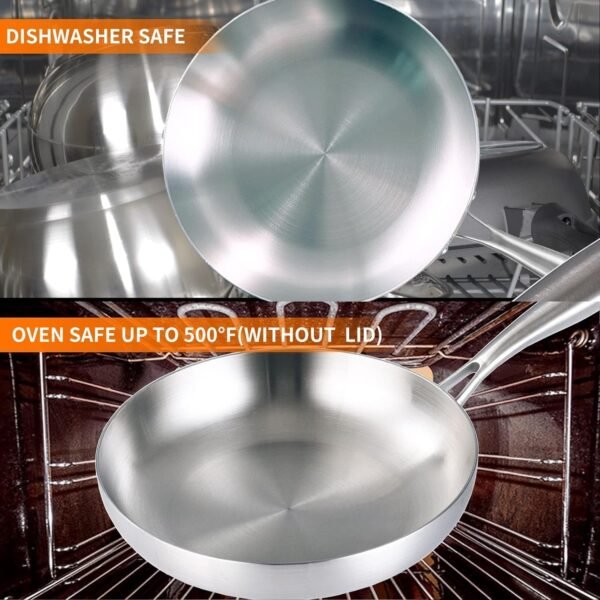 DELARLO Whole body Tri-Ply Stainless Steel 8inch Small Frying Pan, Chef's Pans Oven safe induction kitchen skillet,Suitable for All Stove (Detachable Handle) - Image 6