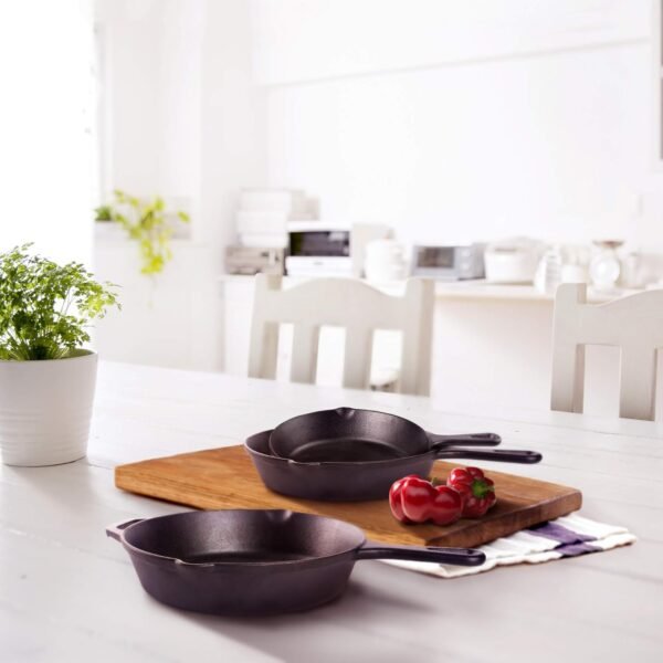 Cuisinel Cast Iron Skillet Set - 3-Piece: 6" + 8" + 10"-Inch Chef Frying Pans - Pre-Seasoned Oven Safe Cookware + 3 Heat-Resistant Handle Covers - Indoor/Outdoor Use - Grill, Stovetop, BBQ, Fire Safe - Image 5