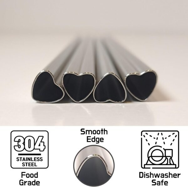 Heart Shaped Stainless Steel Reusable Metal Straws with Pink Silicone tips (Set of 4 straws) for coffee tumbler 20 oz accessories and Valentines day Christmas Birthday gift - Image 5