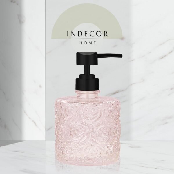 Marcella Glass Soap Dispenser with Soap Pump, Refillable 14 Ounce Capacity, Floral Design Rose Patterns, Heavy Weight Thick Glass for Bathroom, Premium Kitchen Soap Dispenser (Peach Blush) - Image 3