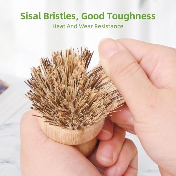 Bamboo Wok Brush - 6 Pcs Hard Palm Brush, Natural Dish Scrubber Brush, Kitchen Brush, Dish Scrub Brush, Bamboo Dish Brush for Cleaning Pans, Pots and Sink - Image 5