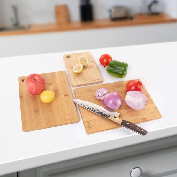 Thick Wooden Cutting Boards Set - Perfect for Meat Carving, Vegetable and Bread Cutting - Bamboo Chopping Board Ensemble (3pc Set) - Image 3