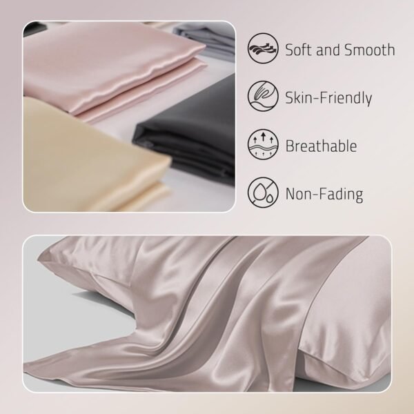 Mulberry Silk Pillowcases Set of 2, Both Sides Real Silk Pillowcase for Hair and Skin Prevent Acne Pillowcase Organic Silk Pillowcase 2 Pack with Hidden Zipper, Apricot Grey, Standard (20"×26") - Image 2