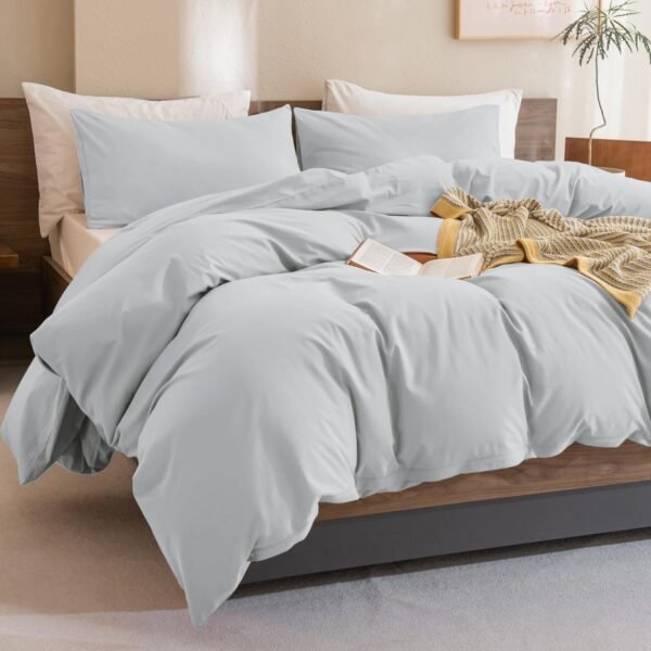 Sanracie King Comforter Set,100% Organic Cotton Linen Feel Textured Comforter Set Cornflower Blue,Winter Warm Simple King Bedding Set 3pcs(1 Aesthetic Solid Comforter + 2 Pillowcases) Soft Lightweight - Image 2