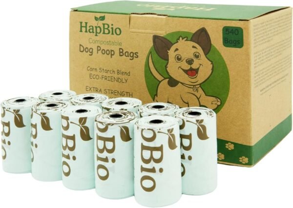 HAPBIO 540 Count Compostable Dog Poop Bags, Unscented, 36 Rolls, Bulk Pack, No Smell & Leakproof, Small Biodegradable Bags Trash Can Liner, BPI OK Compost Home, Recycle Food Scrap Waste Bag