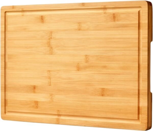 Large Bamboo Cutting Boards for Kitchen Cheese Chopping Board Wood Cutting Board with Juice Groove and Side Handles