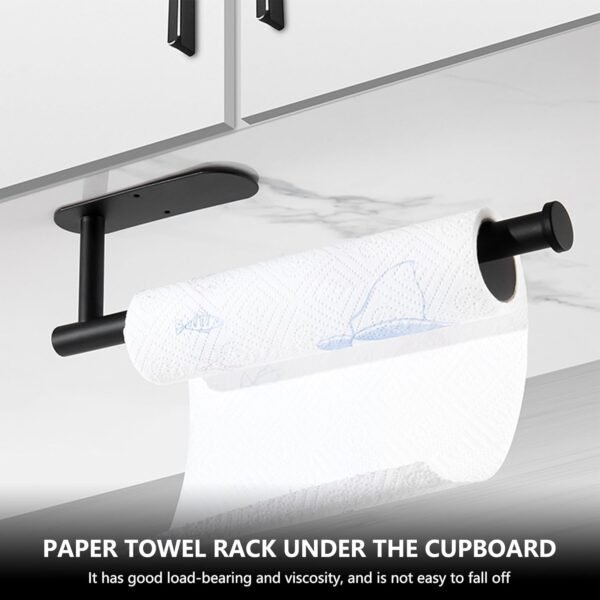 Paper Towel Holders for Kitchen, Adhesive Paper Towel Roll Rack for Bathroom Towel, Matte Black Paper Towel Holder 304 Stainless Steel, Under Cabinet Paper Towel Holder - Image 2