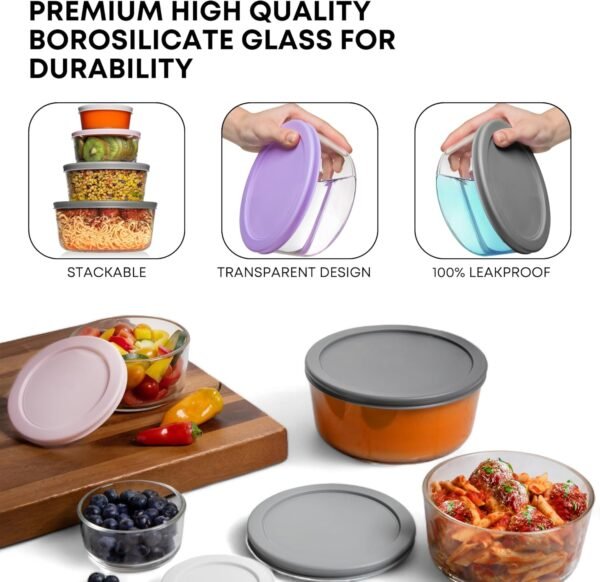 Razab 12 Pcs Large Glass Food Storage Containers with Lids - Airtight Glass Meal Prep Containers Reusable, BPA-Free Food Prep Containers for Freezer & Microwave - Large Glass Mixing Bowls with Lids - Image 5