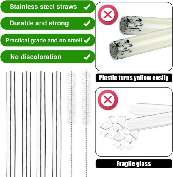 8pcs Metal Straw Replacement for Owala Water Bottle 40oz with 2 Straw Cleaning Brushes and Washers Gasket, Reusable Stainless Steel Straw Seal Ring Compatible with Owala Water Bottle Accessories Part - Image 5